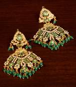 Gold Plated Emerald Stone Embellished High-End Jadau Earrings JEP6 