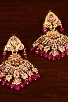 Gold Plated Ruby Stone Embellished High-End Jadau Earrings JEP7 