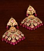 Gold Plated Ruby Stone Embellished High-End Jadau Earrings JEP7 