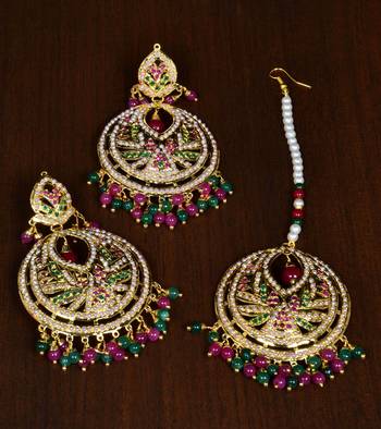 Multicolor Ruby, Emerald and Navratana Jadau danglers JES2 1