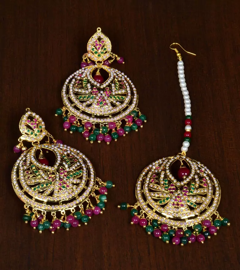 Multicolor Ruby, Emerald and Navratana Jadau danglers JES2
