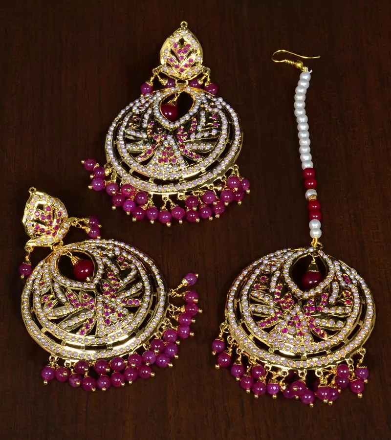 Ruby embellished Jadau Earring Tikka Set JES4