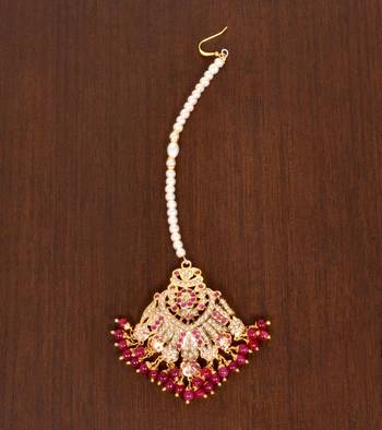 Jadau ruby stone embellished maang-tikka JMT27 1