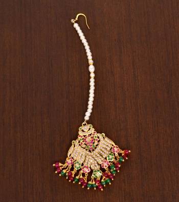 Jadau ruby panna embellished maang-tikka JMT29 1