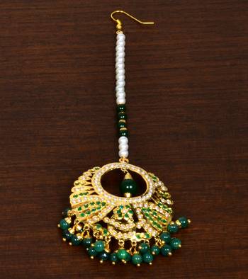 Gold panna stone embellished jadau maang-tikka JMT42 1