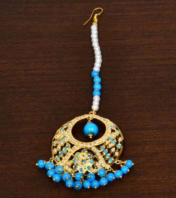 Gold turquoise jadau maang-tikka JMT43 1
