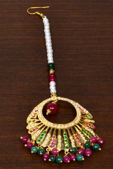 Gold ruby and panna stone embellished jadau maang-tikka JMT44