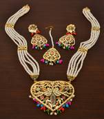 Gold plated pearl and stone embellished jadau necklace rani haar JNS9