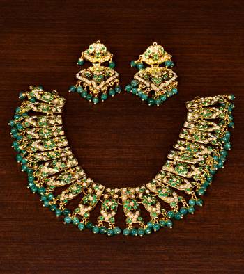 Gold Plated Panna Stone Embellished Designer Jadau Necklace JNS11 1