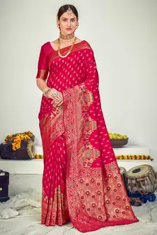 Dark pink Banarasi with Zari Weaving Silk Traditional Maharani saree