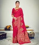 Dark pink Banarasi with Zari Weaving Silk Traditional Maharani saree
