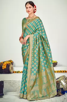 Firozi Banarasi with Zari Weaving Silk Traditional Maharani saree