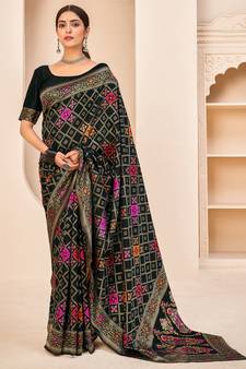 Black Banarasi with Patola Weaving Silk Traditional Rajwadi saree