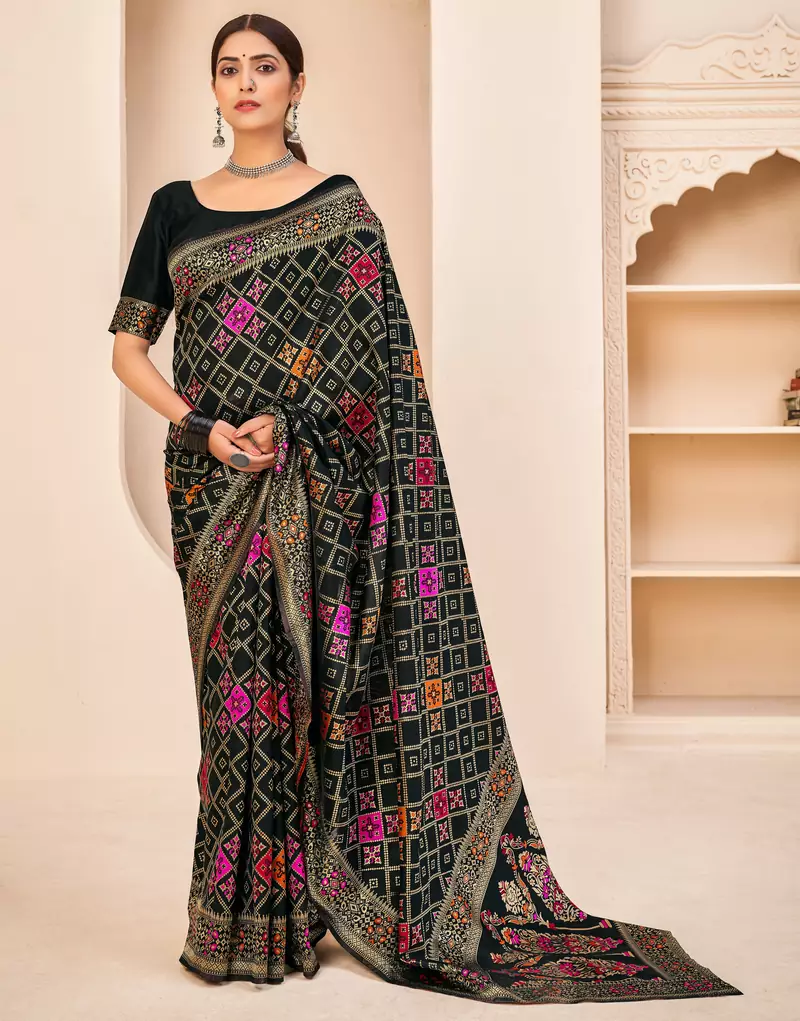 Black Banarasi with Patola Weaving Silk Traditional Rajwadi saree