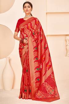 Red Banarasi Weaving Silk Traditional Rajwadi saree