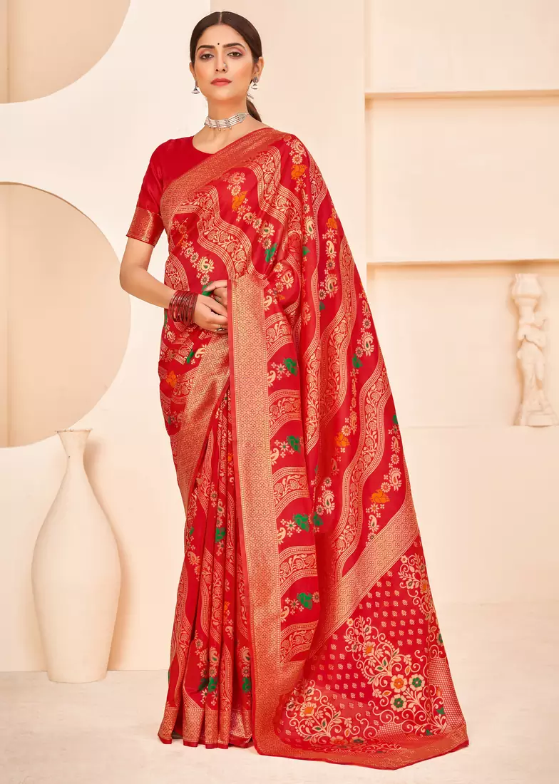 Red Banarasi Weaving Silk Traditional Rajwadi saree