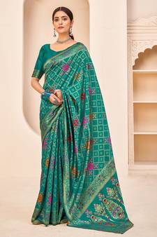 Teal green Banarasi with Patola Weaving Silk Traditional Rajwadi saree