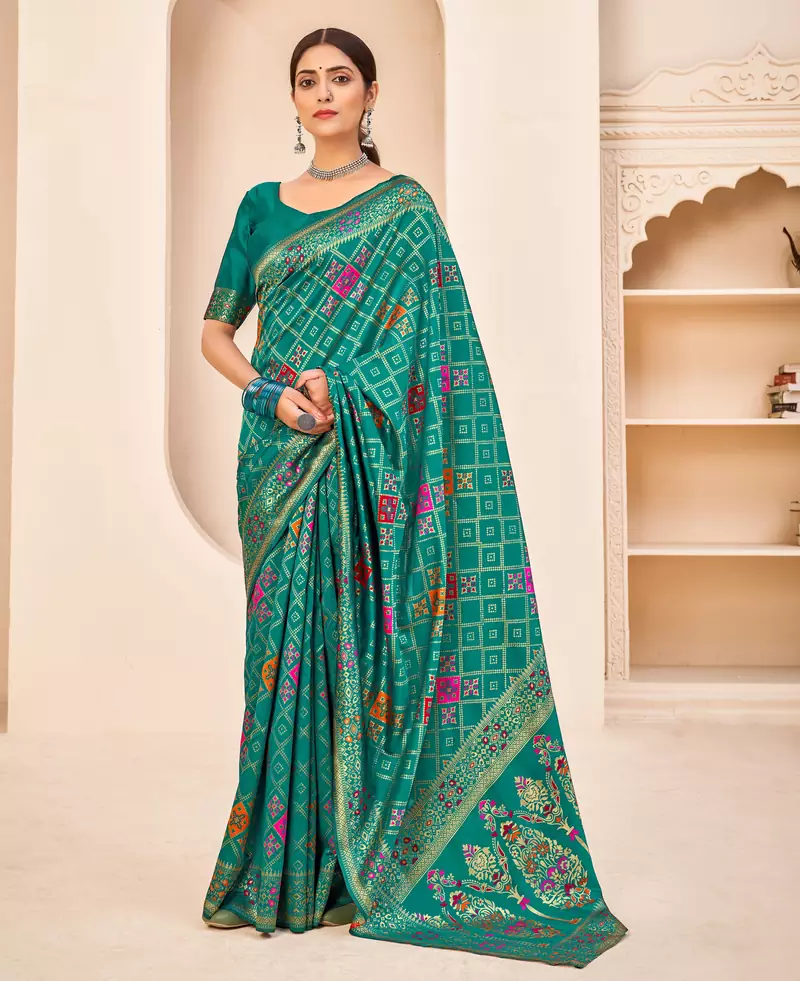 Teal green Banarasi with Patola Weaving Silk Traditional Rajwadi saree
