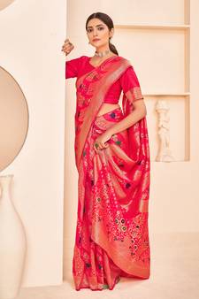 Deep pink Banarasi Weaving Silk Traditional Rajwadi saree