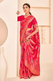 Deep pink Banarasi Weaving Silk Traditional Rajwadi saree
