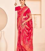 Deep pink Banarasi Weaving Silk Traditional Rajwadi saree