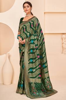 Dark green Banarasi Weaving Silk Traditional Rajwadi saree