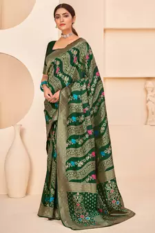 Dark green Banarasi Weaving Silk Traditional Rajwadi saree