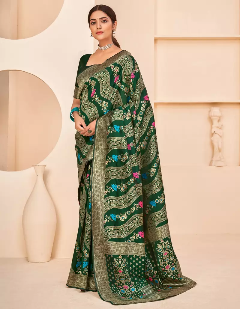 Dark green Banarasi Weaving Silk Traditional Rajwadi saree