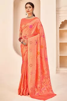 Peach Banarasi with Patola Weaving Silk Traditional Rajwadi saree