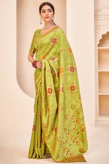 Light green Banarasi with Patola Weaving Silk Traditional Rajwadi saree