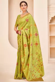 Light green Banarasi with Patola Weaving Silk Traditional Rajwadi saree