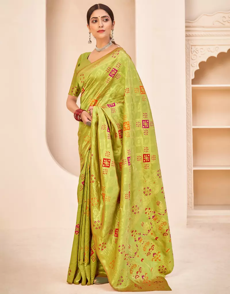 Light green Banarasi with Patola Weaving Silk Traditional Rajwadi saree