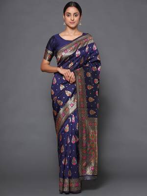 Glemora  Nevy Blue Designer Ethnic Wear Silk Blend  Traditional Saree 1