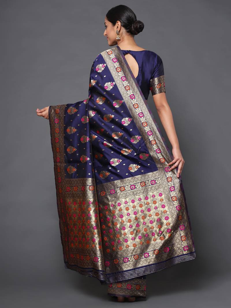 Glemora  Nevy Blue Designer Ethnic Wear Silk Blend  Traditional Saree