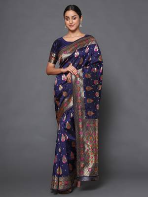 Glemora  Nevy Blue Designer Ethnic Wear Silk Blend  Traditional Saree 3
