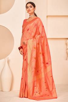 Peach Banarasi Weaving Silk Traditional Rajwadi saree