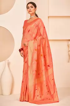 Peach Banarasi Weaving Silk Traditional Rajwadi saree