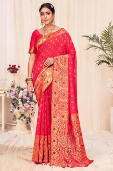 Pink Banarasi Weaving Silk Traditional Royal saree