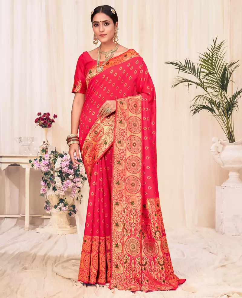 Pink Banarasi Weaving Silk Traditional Royal saree