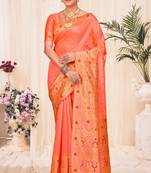 Peach Banarasi Weaving Silk Traditional Royal saree