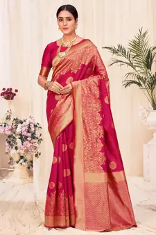 Dark pink Banarasi Weaving Silk Traditional Royal saree