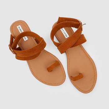 Purely Lush Tan Strappy Flats for Women 2