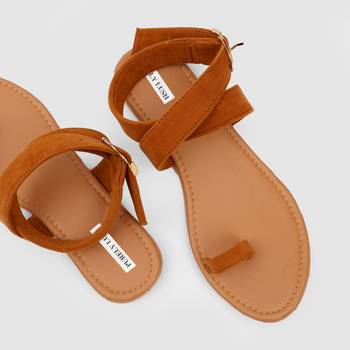 Purely Lush Tan Strappy Flats for Women 3