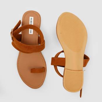Purely Lush Tan Strappy Flats for Women 5