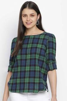 Polish green brush check women top