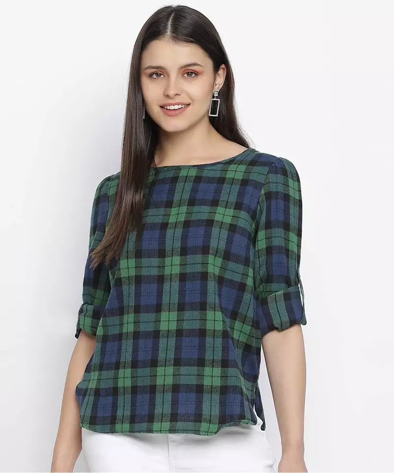 Polish green brush check women top