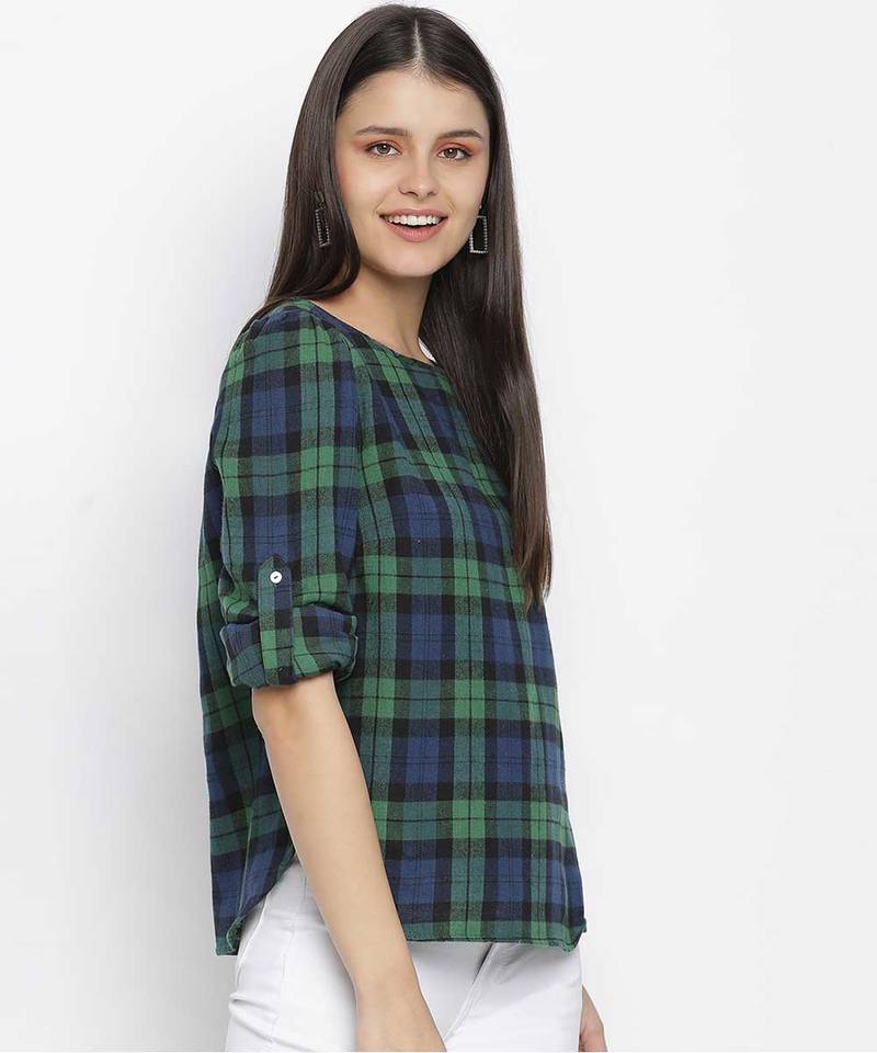 Polish green brush check women top