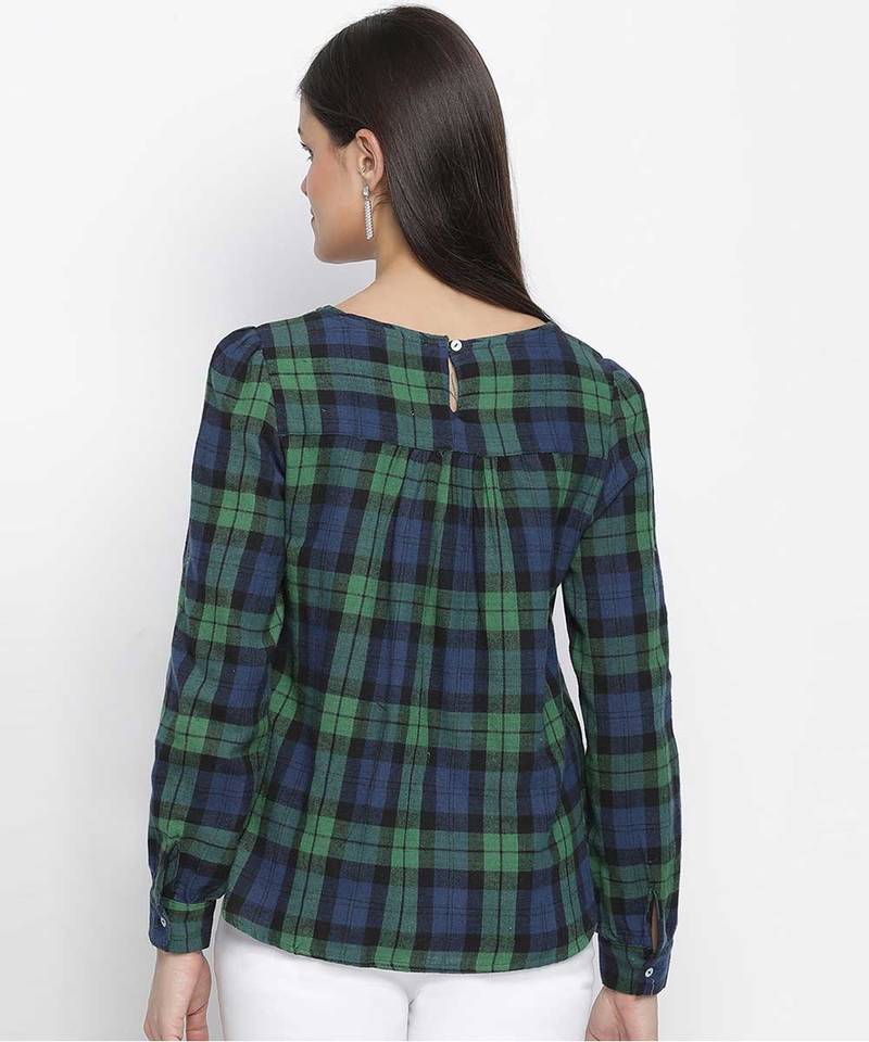 Polish green brush check women top