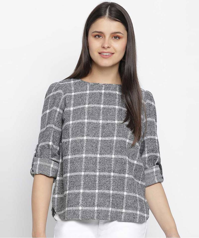Posh Grey brush check women top