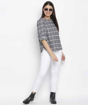 Posh Grey brush check women top 2